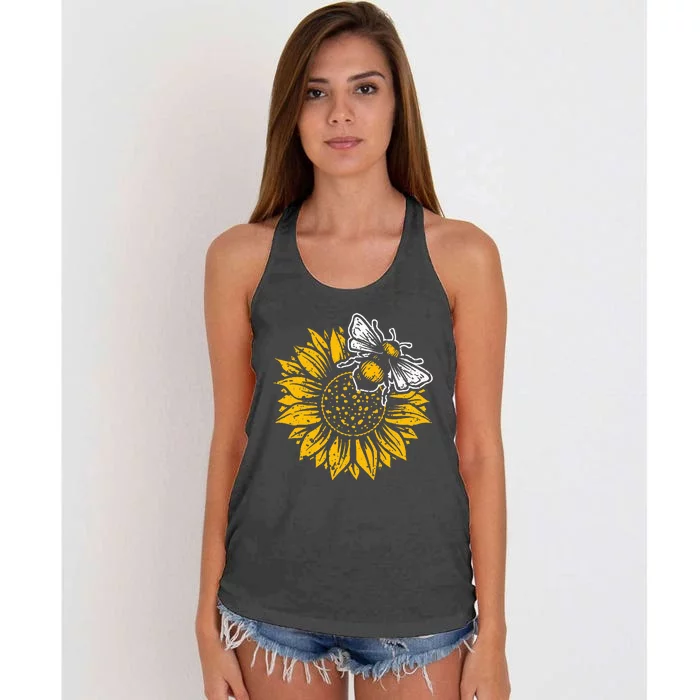 Bumblebee Sunflower Springtime Save The Bees Honeybee Women's Knotted Racerback Tank