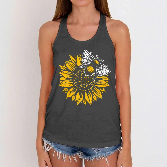 Bumblebee Sunflower Springtime Save The Bees Honeybee Women's Knotted Racerback Tank