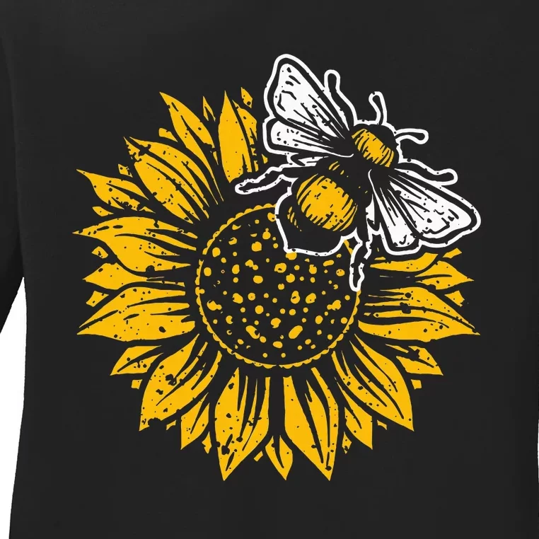 Bumblebee Sunflower Springtime Save The Bees Honeybee Ladies Long Sleeve Shirt