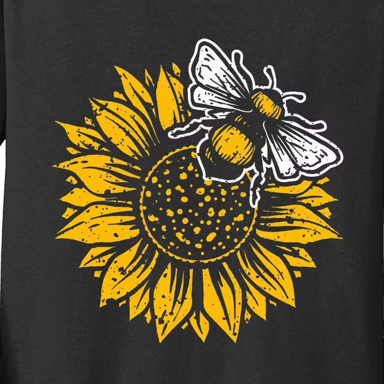 Bumblebee Sunflower Springtime Save The Bees Honeybee Kids Long Sleeve Shirt