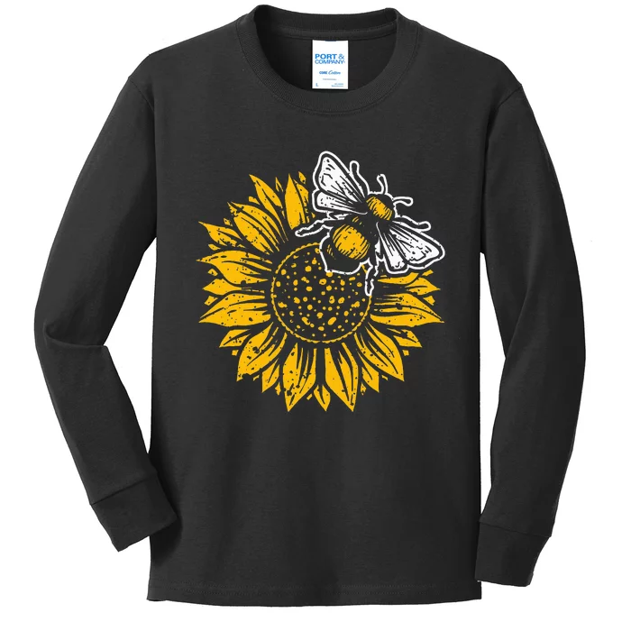 Bumblebee Sunflower Springtime Save The Bees Honeybee Kids Long Sleeve Shirt