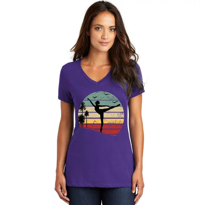 Ballet Silhouette Sunset Ballet Girl Ballet Ballerina Women's V-Neck T-Shirt