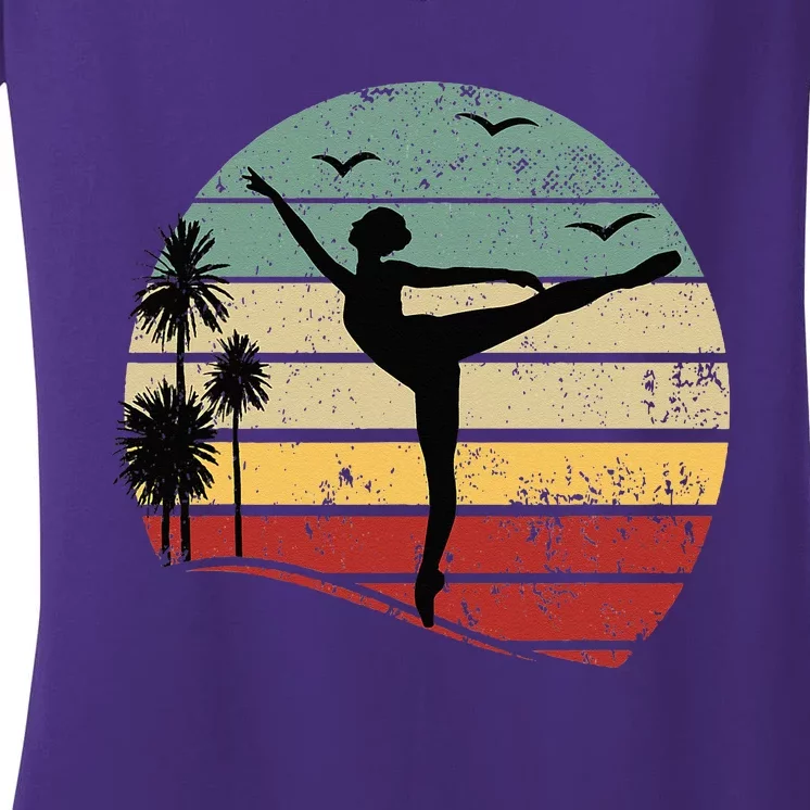 Ballet Silhouette Sunset Ballet Girl Ballet Ballerina Women's V-Neck T-Shirt