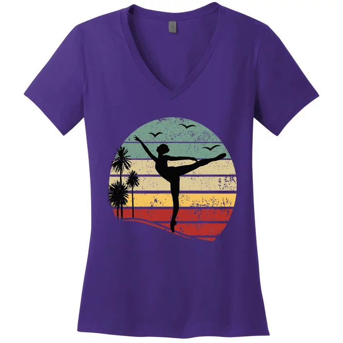 Ballet Silhouette Sunset Ballet Girl Ballet Ballerina Women's V-Neck T-Shirt