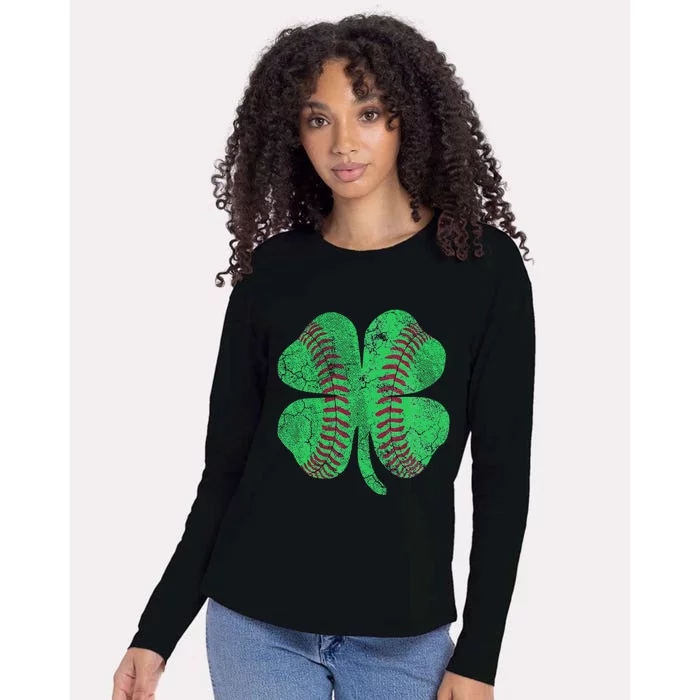 Baseball Shamrock St. Patrick's Day Saint Paddy's Irish Womens Cotton Relaxed Long Sleeve T-Shirt