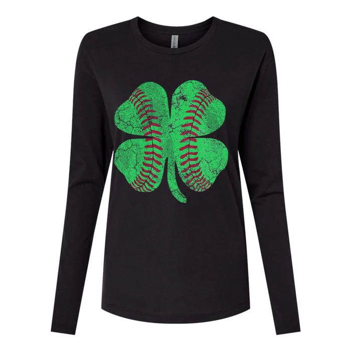 Baseball Shamrock St. Patrick's Day Saint Paddy's Irish Womens Cotton Relaxed Long Sleeve T-Shirt