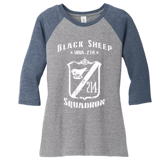 Black Sheepp Squadron VMA214 WWII Vintage Women's Tri-Blend 3/4-Sleeve Raglan Shirt