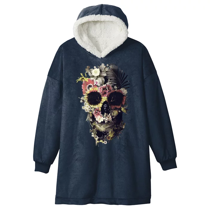 Bloom Skull Sunflower Hooded Wearable Blanket