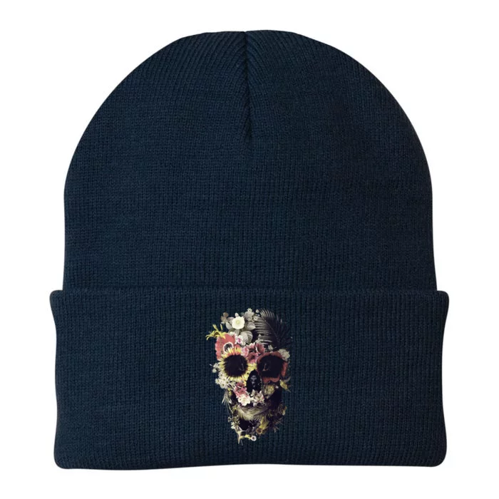 Bloom Skull Sunflower Knit Cap Winter Beanie