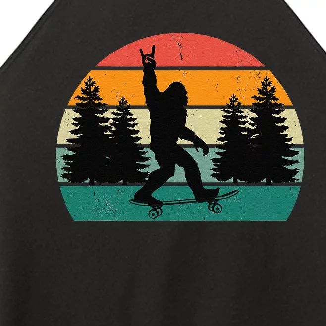 Bigfoot Skateboarding Skater Retro Sunset Funny Sasquatch Women’s Perfect Tri Rocker Tank