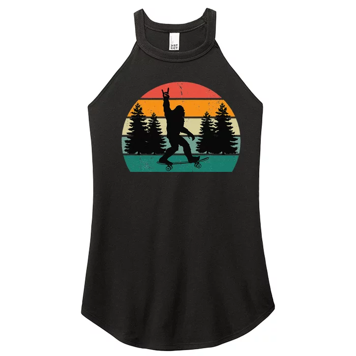 Bigfoot Skateboarding Skater Retro Sunset Funny Sasquatch Women’s Perfect Tri Rocker Tank