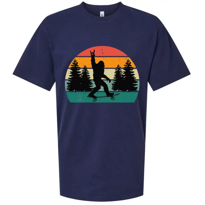 Bigfoot Skateboarding Skater Retro Sunset Funny Sasquatch Sueded Cloud Jersey T-Shirt