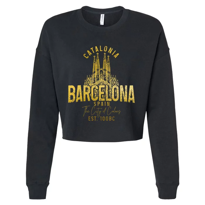 Barcelona Spain Souvenir Catalonia Cropped Pullover Crew