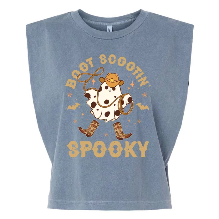 Boot Scootin Spooky Cute Halloween Cowboy Ghost Garment-Dyed Women's Muscle Tee