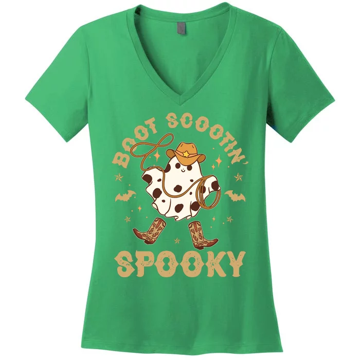 Boot Scootin Spooky Cute Halloween Cowboy Ghost Women's V-Neck T-Shirt