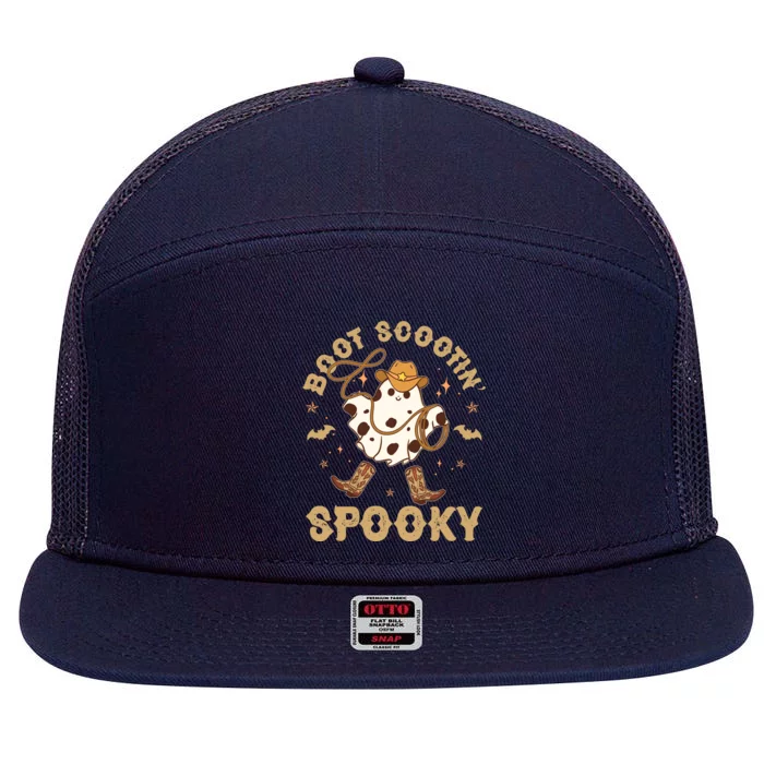 Boot Scootin Spooky Cute Halloween Cowboy Ghost 7 Panel Mesh Trucker Snapback Hat