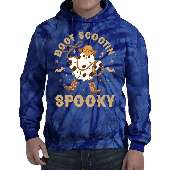 Boot Scootin Spooky Cute Halloween Cowboy Ghost Tie Dye Hoodie