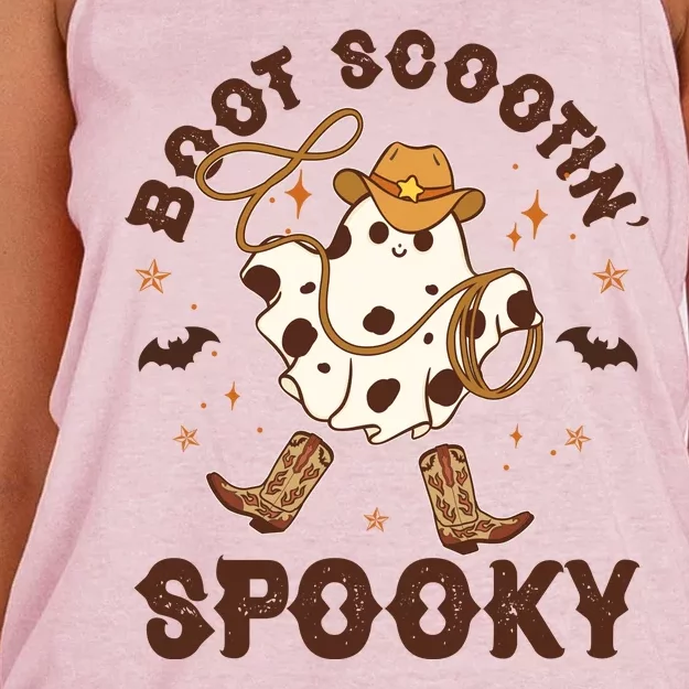 Boot Scootin Spooky Cute Halloween Cowboy Ghost Women's Knotted Racerback Tank