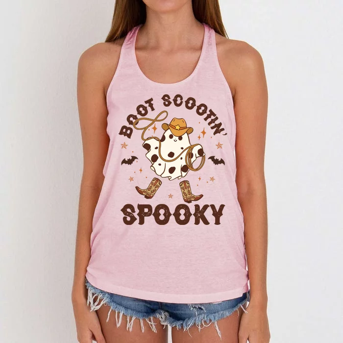 Boot Scootin Spooky Cute Halloween Cowboy Ghost Women's Knotted Racerback Tank