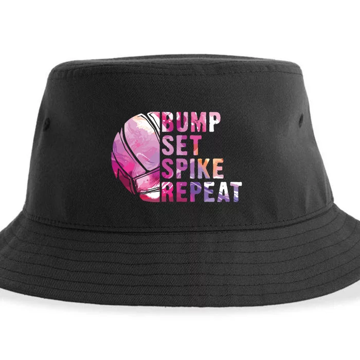 Bump Set Spike Repeat Volleyball Lover Athlete Sports Gift Sustainable Bucket Hat