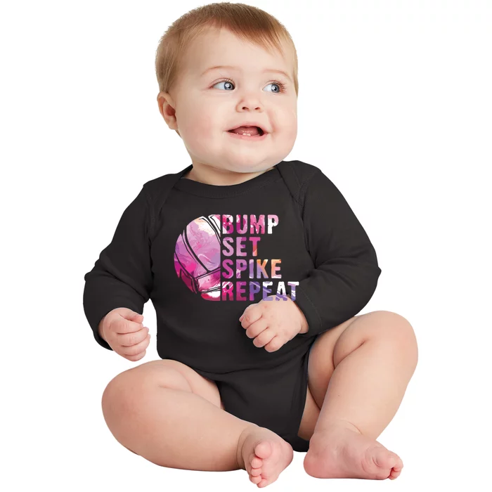 Bump Set Spike Repeat Volleyball Lover Athlete Sports Gift Baby Long Sleeve Bodysuit