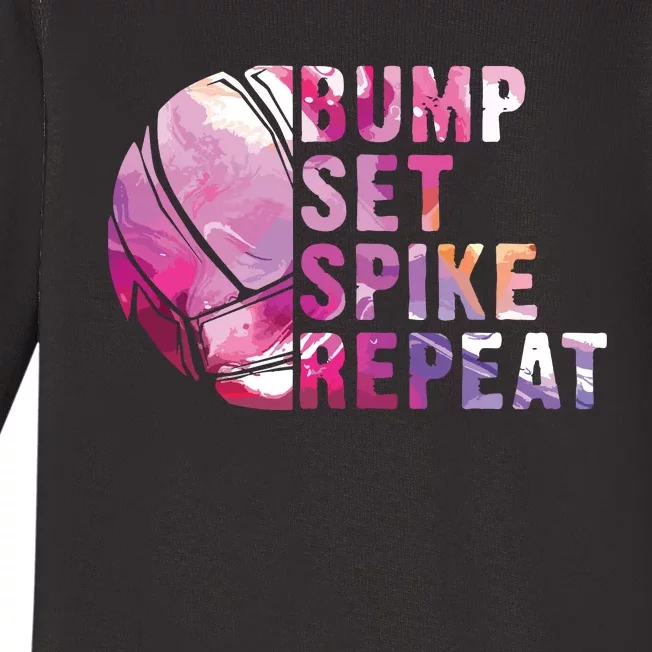 Bump Set Spike Repeat Volleyball Lover Athlete Sports Gift Baby Long Sleeve Bodysuit