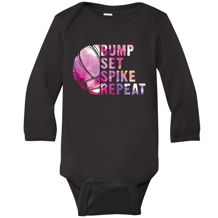 Bump Set Spike Repeat Volleyball Lover Athlete Sports Gift Baby Long Sleeve Bodysuit