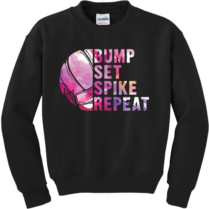 Bump Set Spike Repeat Volleyball Lover Athlete Sports Gift Kids Sweatshirt