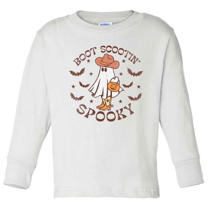 Boot Scootin Spooky Western Halloween Retro Fall Halloween Toddler Long Sleeve Shirt