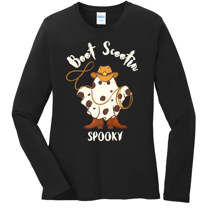 Boot Scootin Spooky ghost Ladies Long Sleeve Shirt