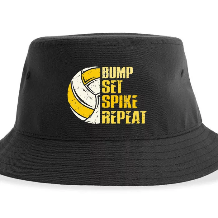 Bump Set Spike Repeat Volleyball Funny Sustainable Bucket Hat