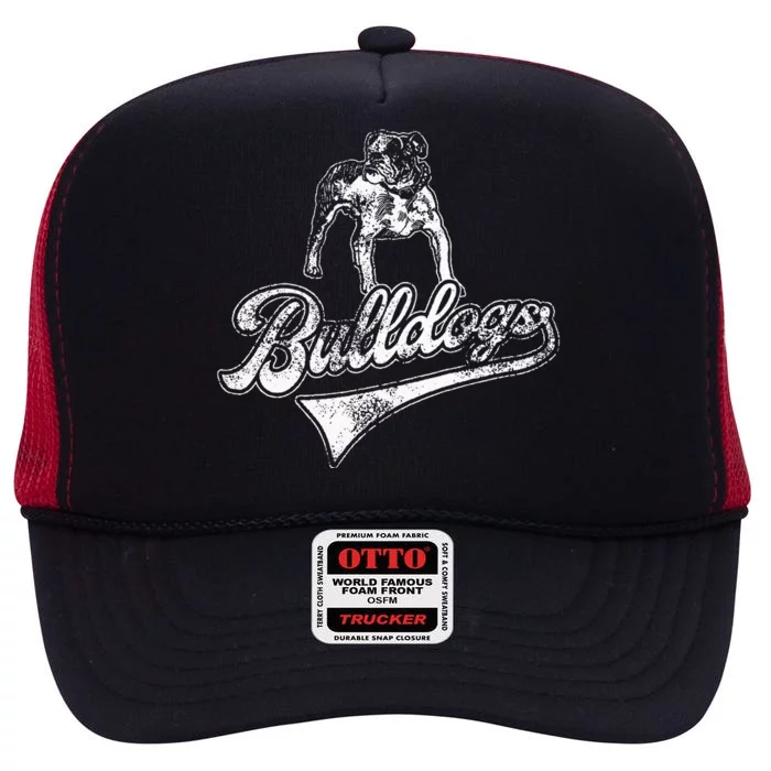 Bulldogs School Sports Fan Team Spirit Mascot Vintage High Crown Mesh Trucker Hat