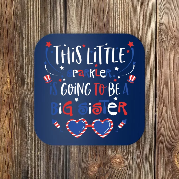 Big Sister Sparkler 4th of July Pregnancy Announcement Girl Coaster