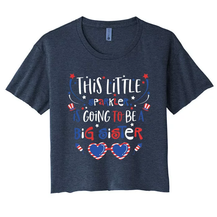 Big Sister Sparkler 4th of July Pregnancy Announcement Girl Women's Crop Top Tee