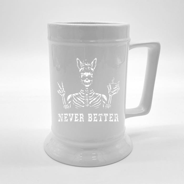 Bunny Skeleton Skull Sunglasses Drinking Coffee Never Better Front & Back Beer Stein