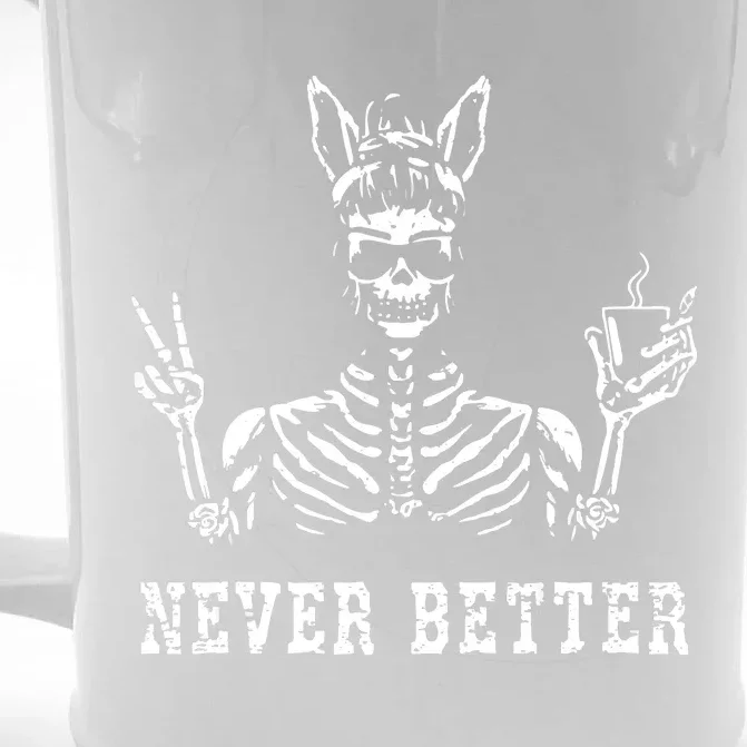 Bunny Skeleton Skull Sunglasses Drinking Coffee Never Better Front & Back Beer Stein