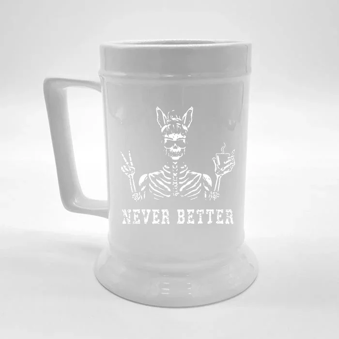 Bunny Skeleton Skull Sunglasses Drinking Coffee Never Better Front & Back Beer Stein