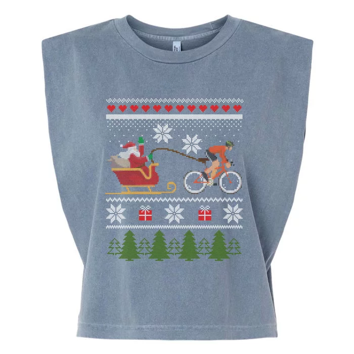 Bike Sledding Santa Sleigh Christmas Cycling Gift Garment-Dyed Women's Muscle Tee