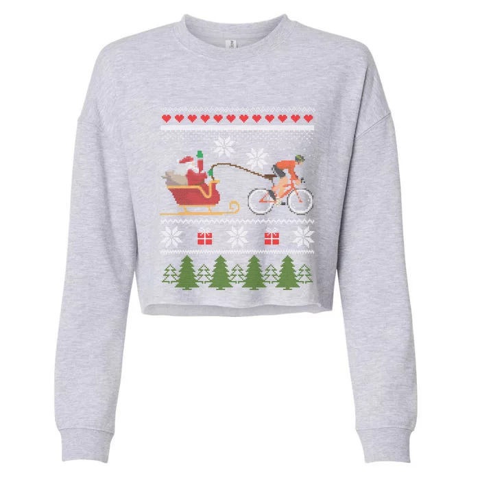 Bike Sledding Santa Sleigh Christmas Cycling Gift Cropped Pullover Crew