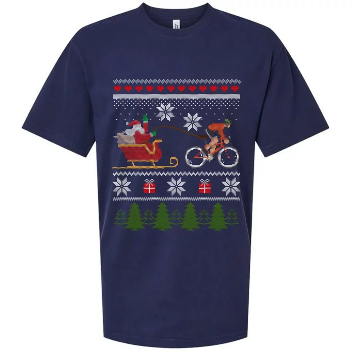 Bike Sledding Santa Sleigh Christmas Cycling Gift Sueded Cloud Jersey T-Shirt