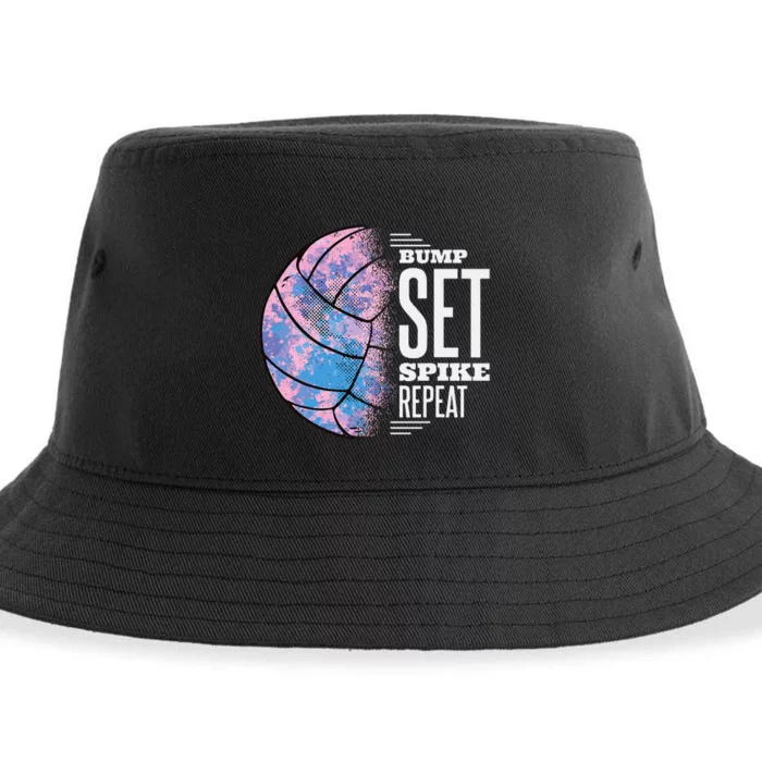 Bump Set Spike Repeat Volleyball Player Coach & Fan Sustainable Bucket Hat