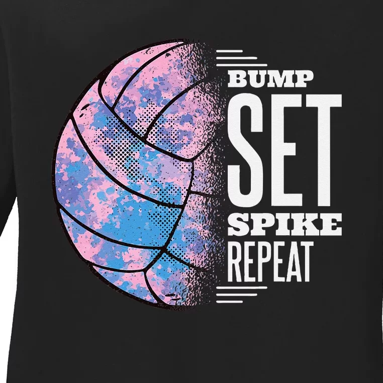 Bump Set Spike Repeat Volleyball Player Coach & Fan Ladies Long Sleeve Shirt