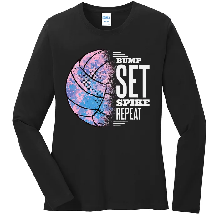 Bump Set Spike Repeat Volleyball Player Coach & Fan Ladies Long Sleeve Shirt