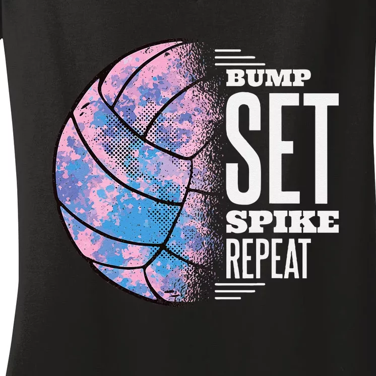 Bump Set Spike Repeat Volleyball Player Coach & Fan Women's V-Neck T-Shirt