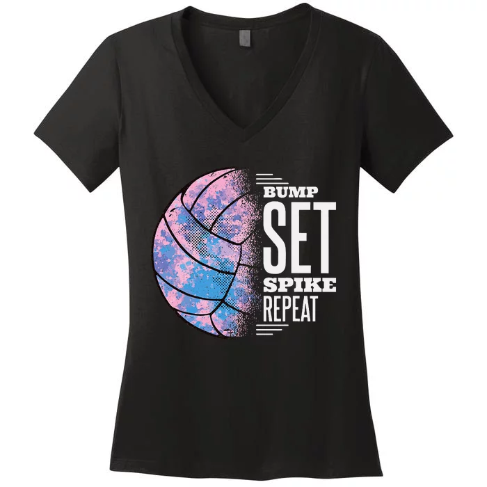 Bump Set Spike Repeat Volleyball Player Coach & Fan Women's V-Neck T-Shirt