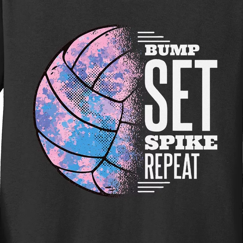 Bump Set Spike Repeat Volleyball Player Coach & Fan Kids Long Sleeve Shirt