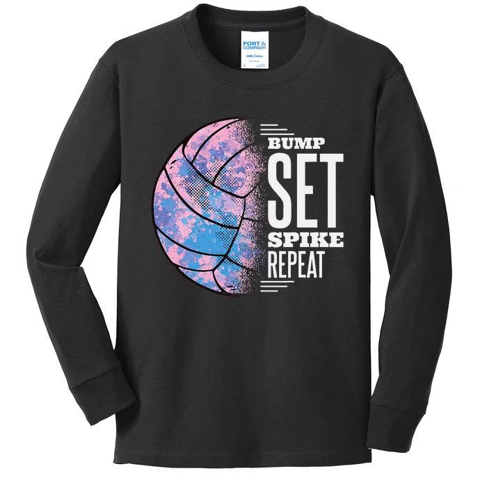 Bump Set Spike Repeat Volleyball Player Coach & Fan Kids Long Sleeve Shirt