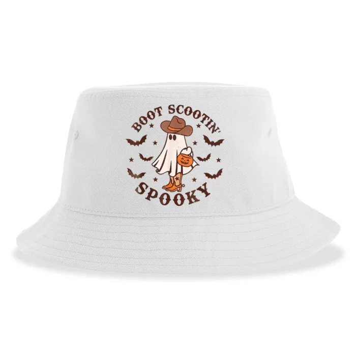 Boot Scootin Spooky Cowboy Ghost Western Halloween Cute Spooky Sustainable Bucket Hat