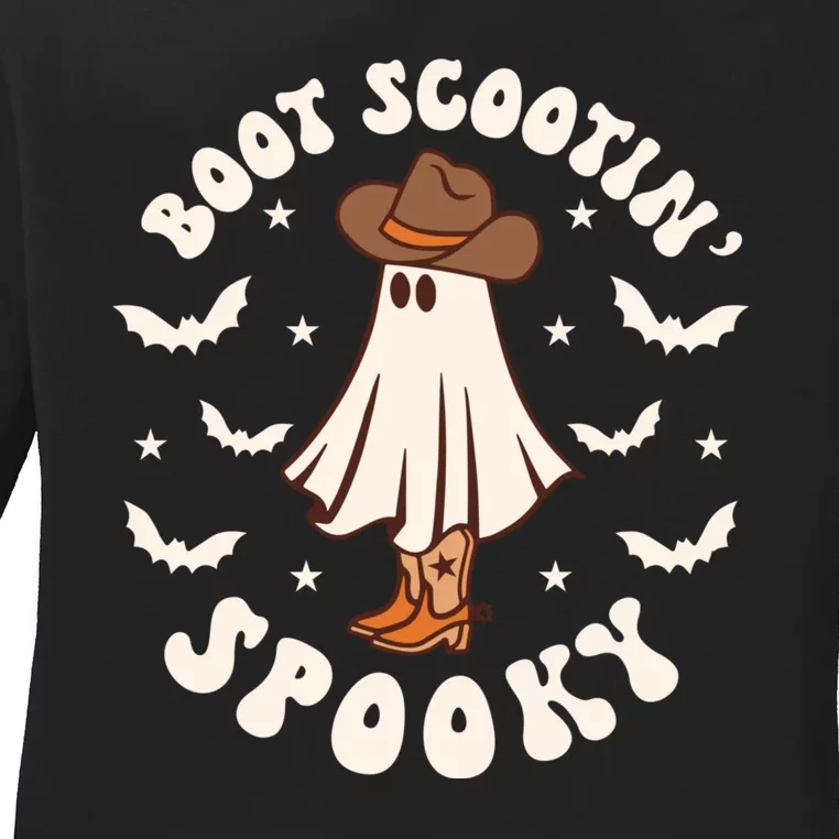 Boot Scoot Spooky Groovy Halloween Western Cowhide Ladies Long Sleeve Shirt