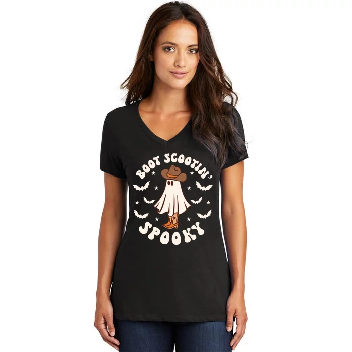 Boot Scoot Spooky Groovy Halloween Western Cowhide Women's V-Neck T-Shirt